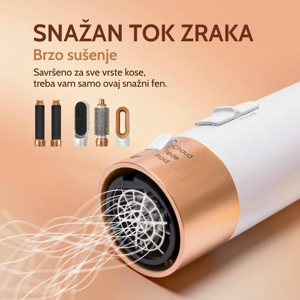 Četka fen s toplim zrakom i više nastavaka te snažnim tokom zraka za brzo sušenje svih vrsta kose