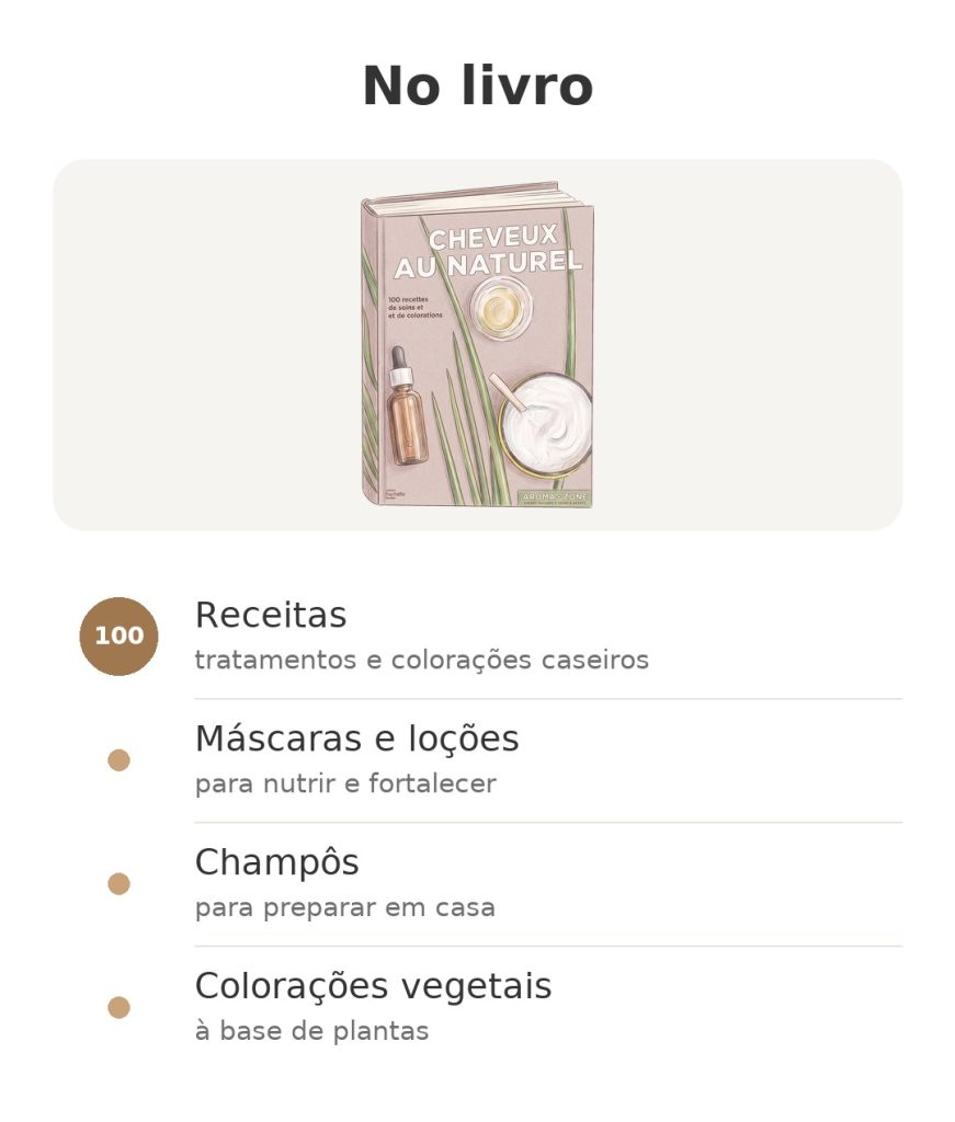 Conteúdo do livro Cheveux au naturel: receitas, máscaras e loções, champôs