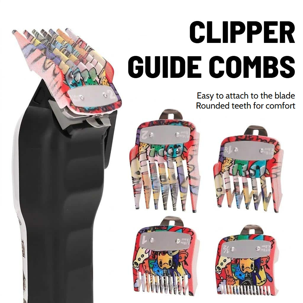 Set of clipper guards with multicoloured patterns
