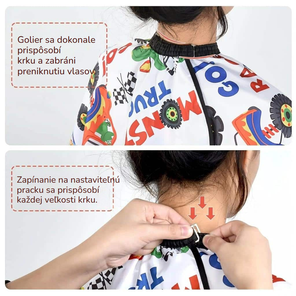 Nepremokavá antistatická kadernícka pelerína pre deti so vzormi
