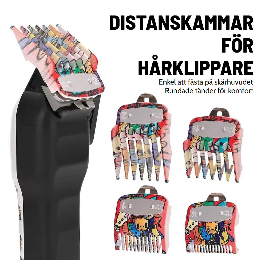 Set med trimmerkammar med flerfärgade mönster