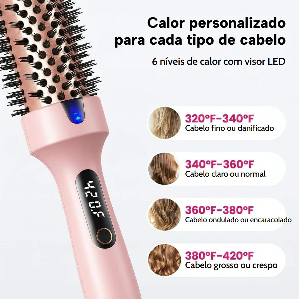 Escova térmica alisadora, modeladora e volumizadora com ecrã LED
