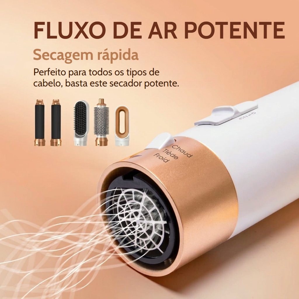 Escova secador de ar quente com vários acessórios e fluxo de ar potente para secar depressa todos os tipos de cabelo