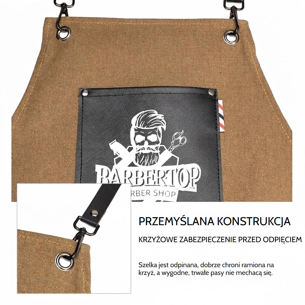Fartuch barberski z bawełnianego płótna z regulowanymi szelkami krzyżowymi
