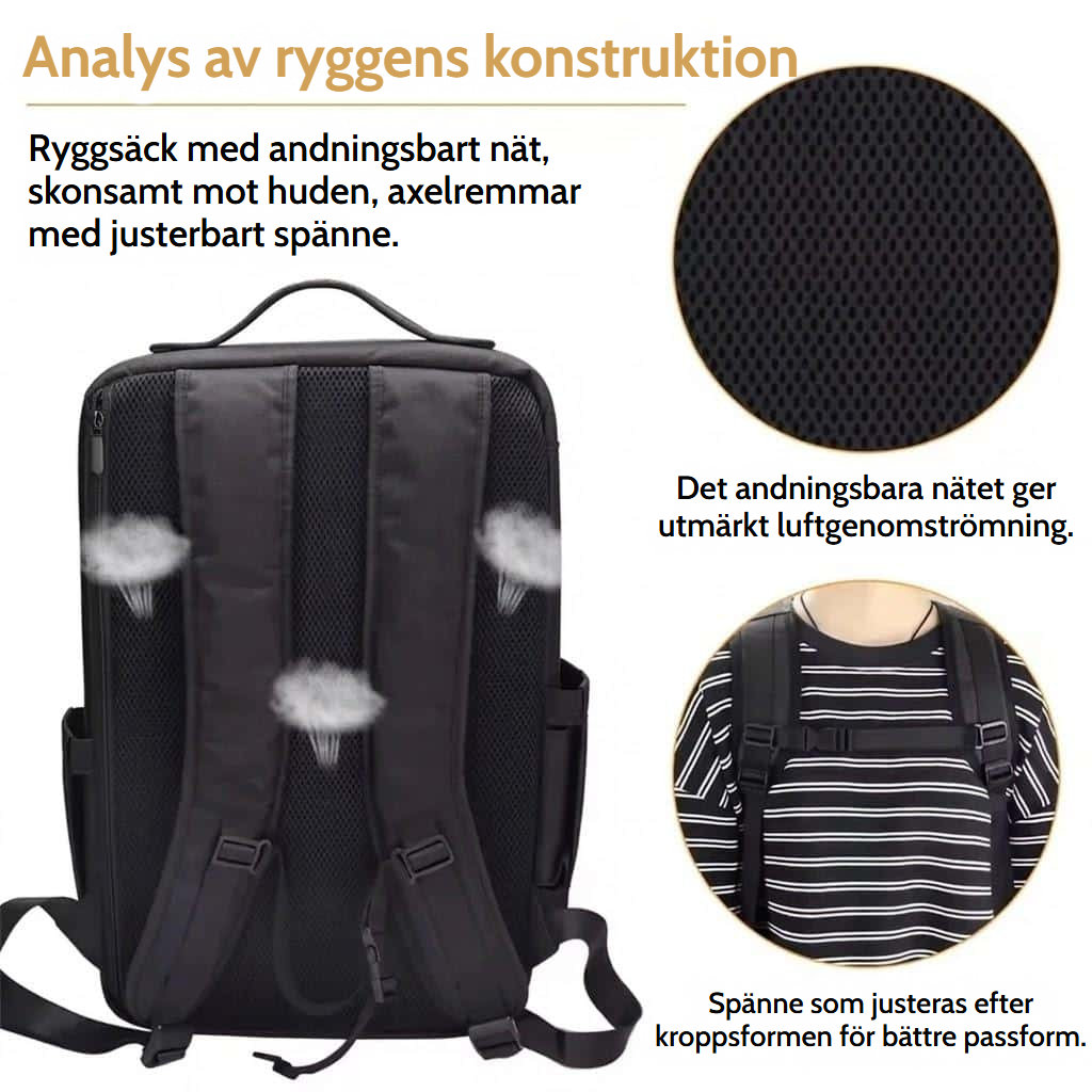Professionell ryggsäck för smink och stylingverktyg med justerbara fack