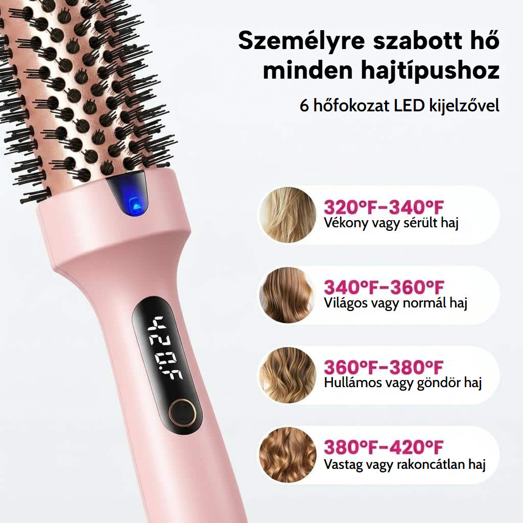 Simító, hullámosító és dúsító hőkefe LED-kijelzővel