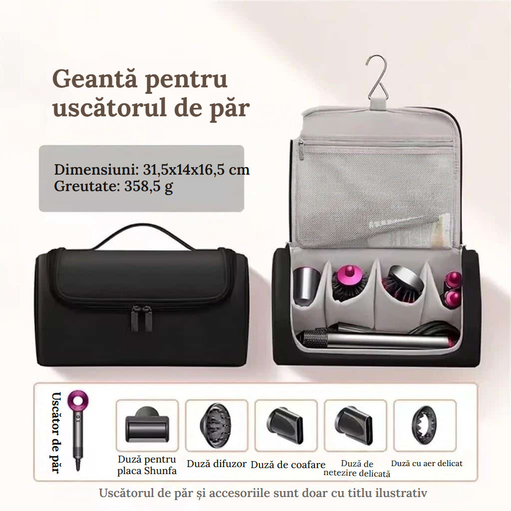 Geantă de depozitare pentru uscătorul de păr și uneltele de coafat - Negru