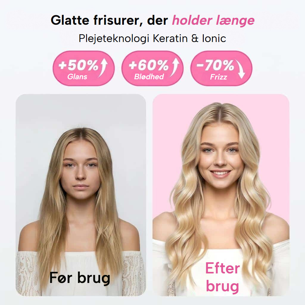 Varmebørste, der glatter, krøller og giver volumen, med LED-skærm