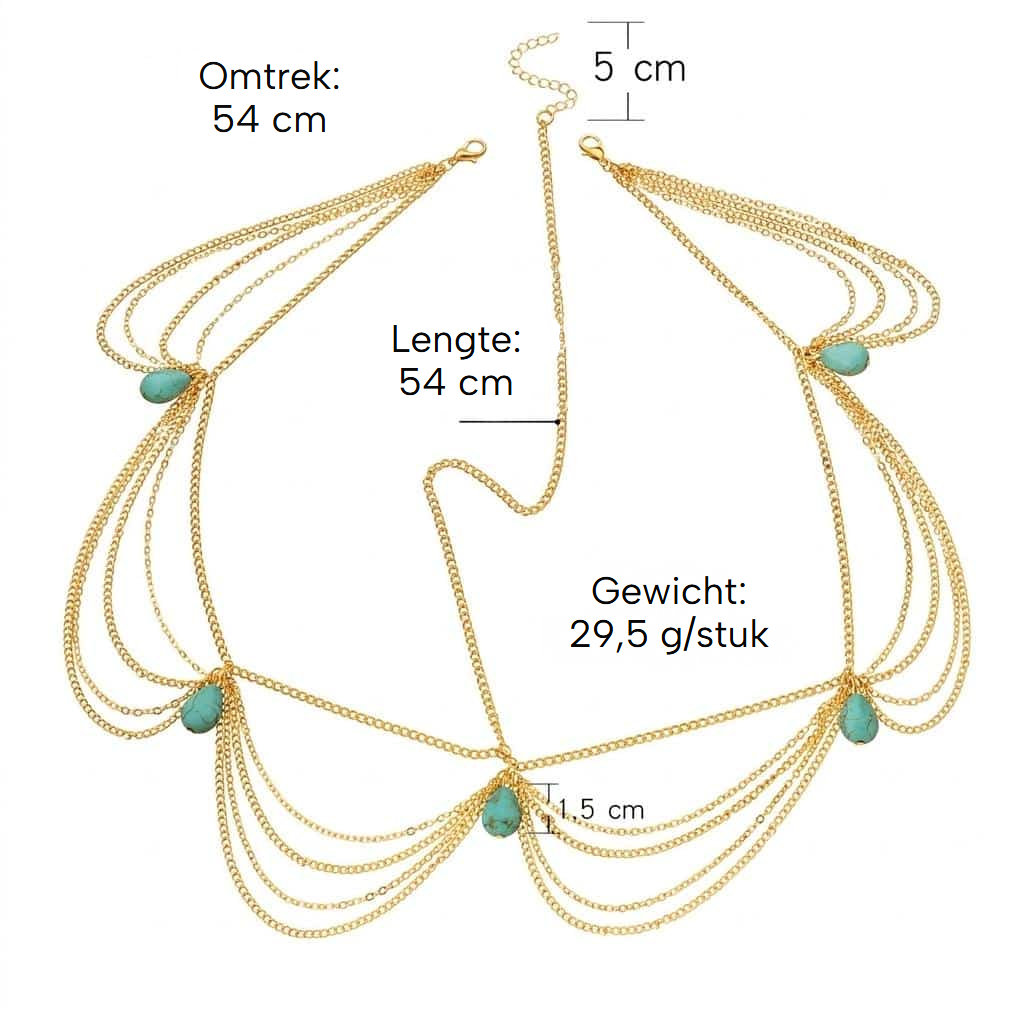 Hoofdketting met turquoise kralen