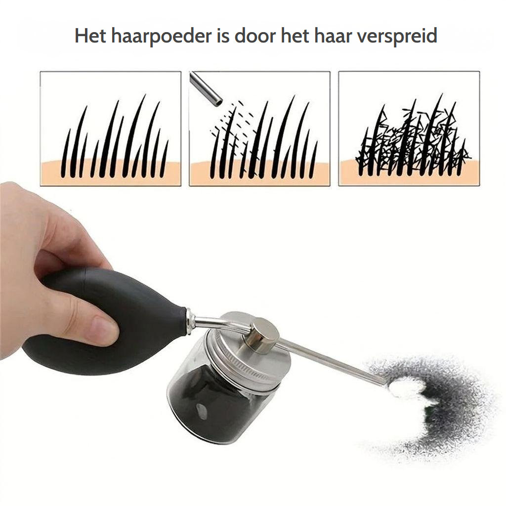 Haarpoeder-applicator met luchtpomp en transparant flacon