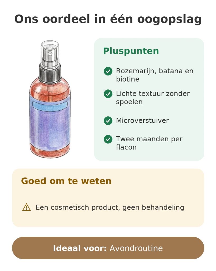 Ons oordeel in één oogopslag over het haarserum met rozemarijn, batana en biotine