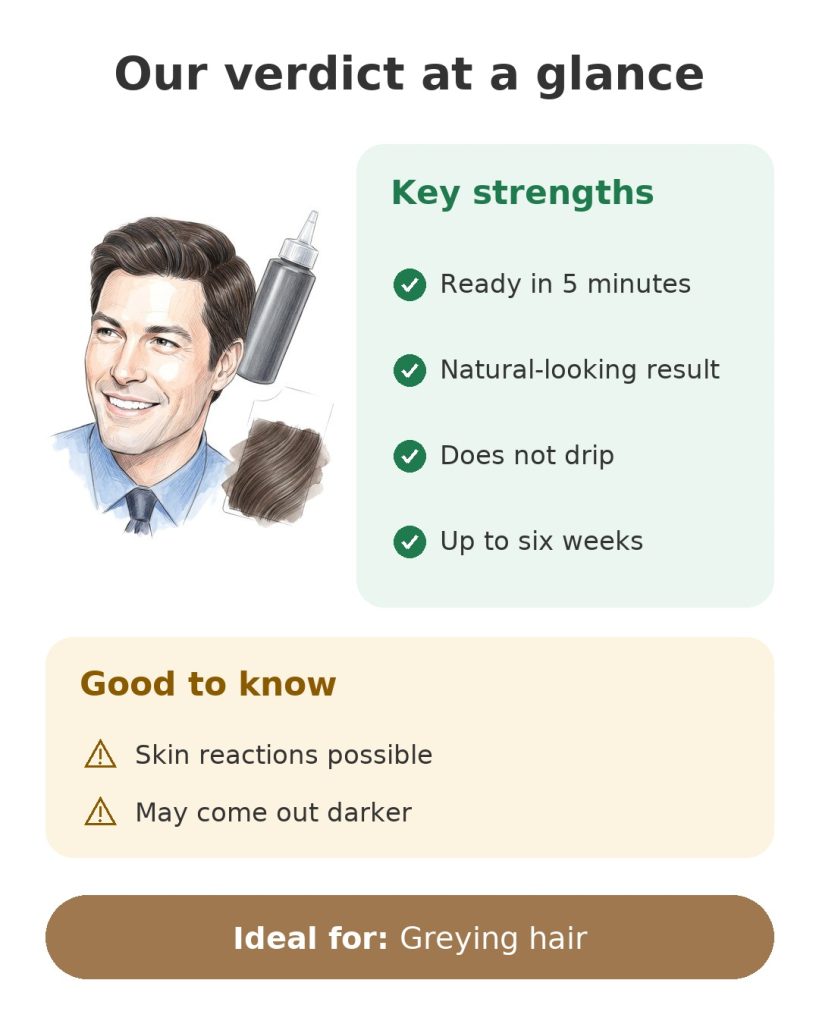 Our verdict at a glance on men's hair colour, ready in 5 minutes with a natural-looking result