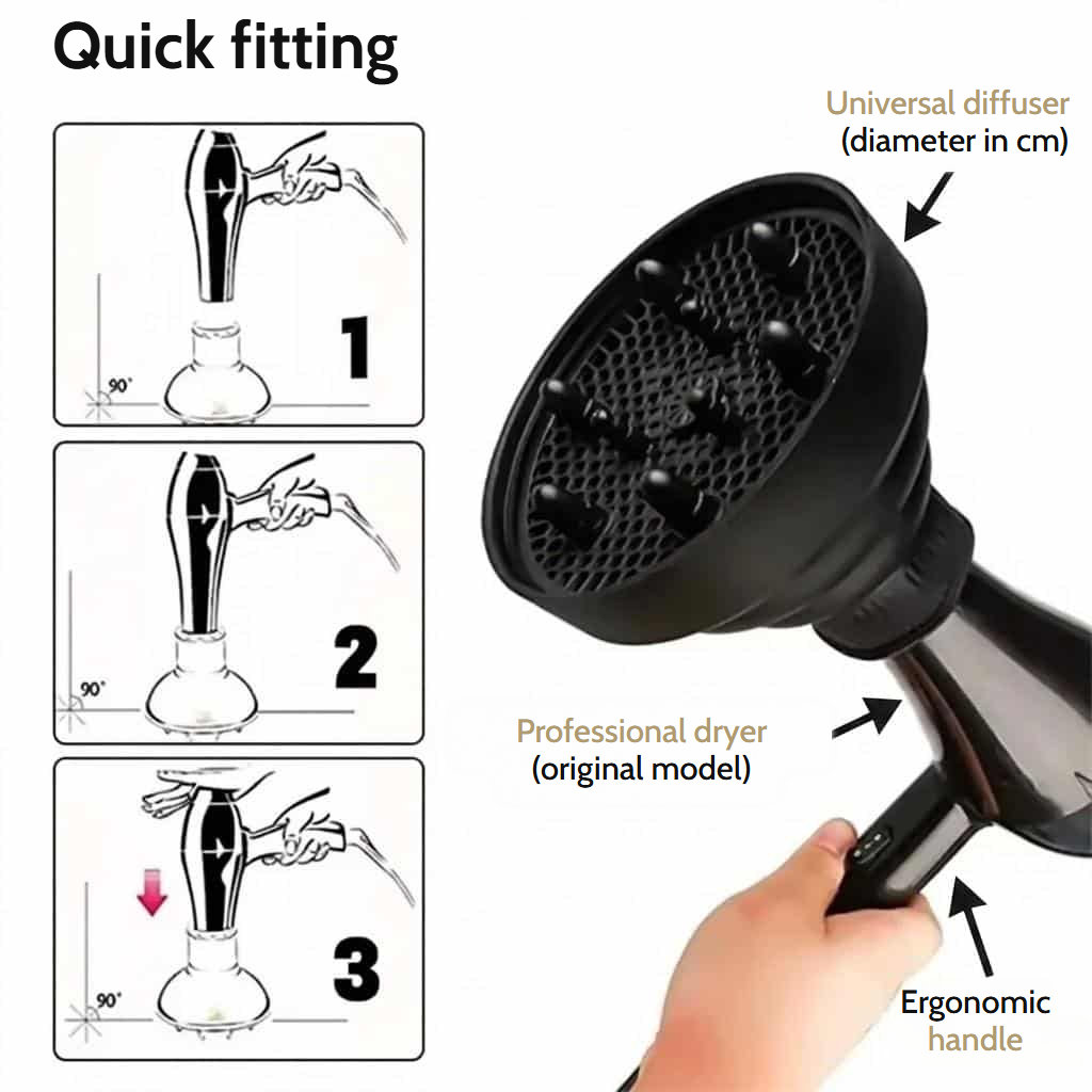Universal foldable silicone hair dryer diffuser with honeycomb grille