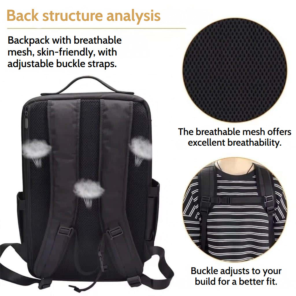 Professional backpack for makeup and hairdressing tools with adjustable compartments
