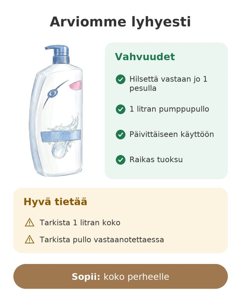 Arviomme lyhyesti: hilseshampoo 1 litran pumppupullossa koko perheelle