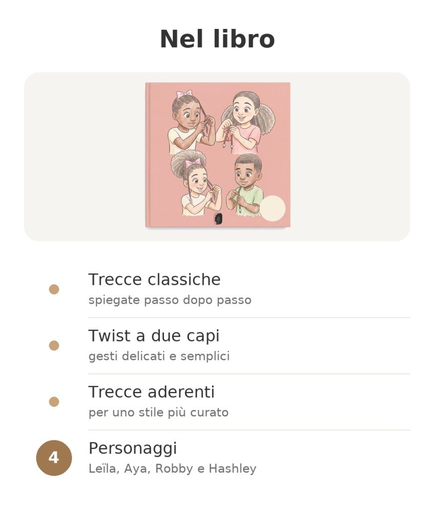 Contenuto del libro imparare a intrecciare i capelli crespi: trecce classiche, twist a due capi, trecce aderenti