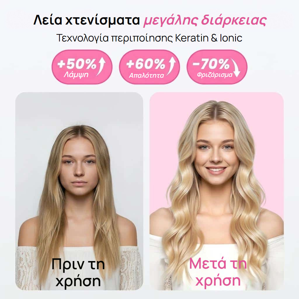 Θερμική βούρτσα ισιώματος, μπούκλας και όγκου με οθόνη led