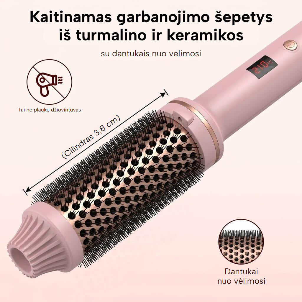 3 viename keraminis apvalus šildantis šepetys su LCD ekranu
