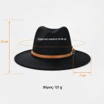 Μαύρο καπέλο fedora με ζώνη κονιάκ, περίμετρο κεφαλιού 56-58 cm και βάρος 121 g