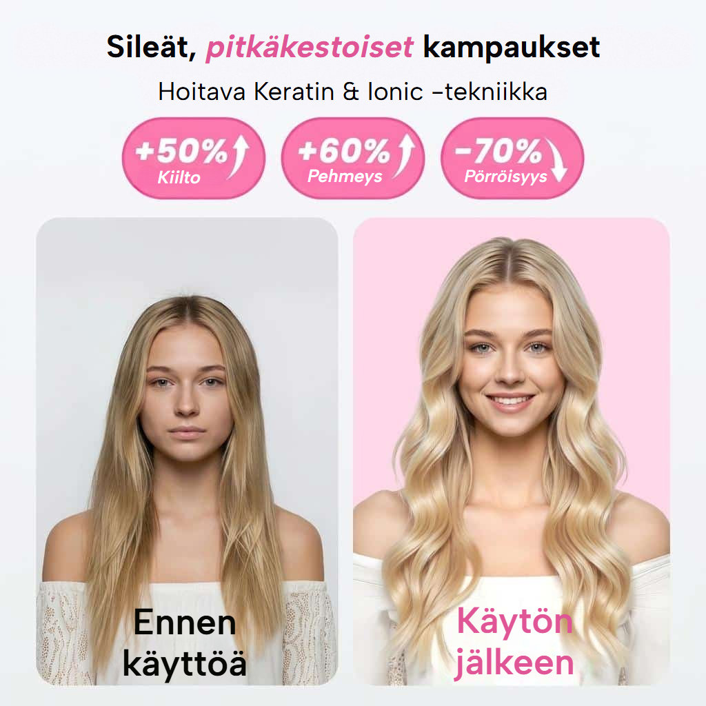 Suoristava, kihartava ja tuuheuttava lämpöharja LED-näytöllä