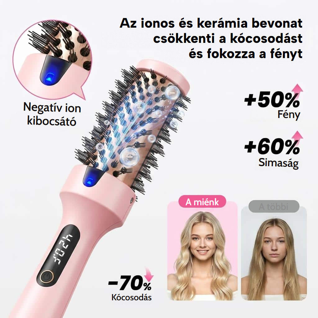 Simító, hullámosító és dúsító hőkefe LED-kijelzővel