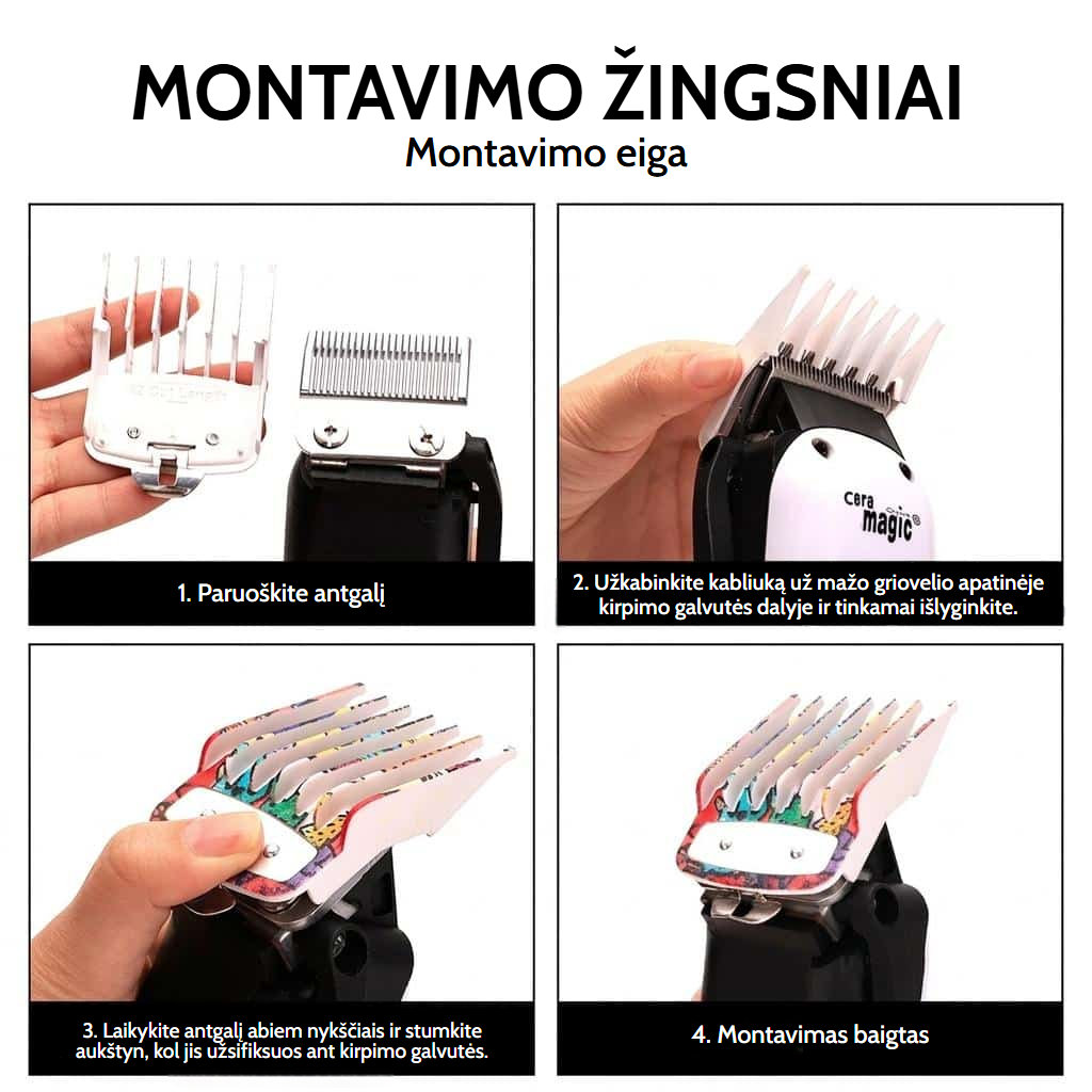 Kirpimo mašinėlės antgalių rinkinys su daugiaspalviais raštais