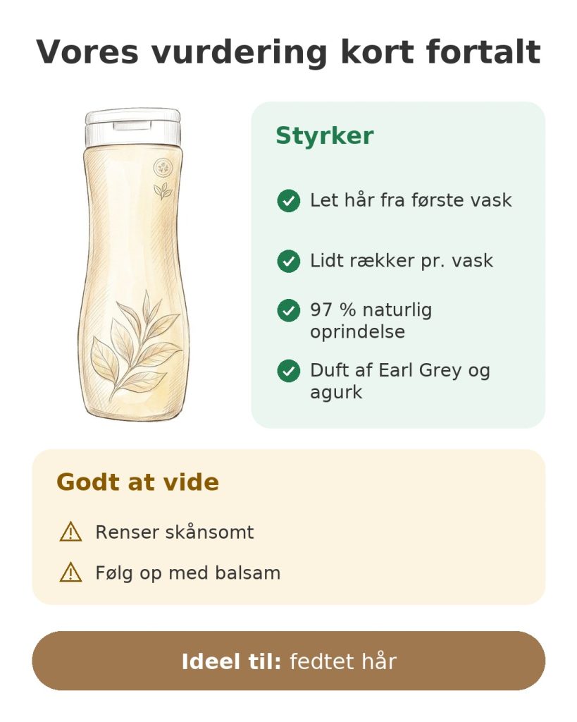 Vores vurdering kort fortalt af klarificerende shampoo, med styrker og ting at vide