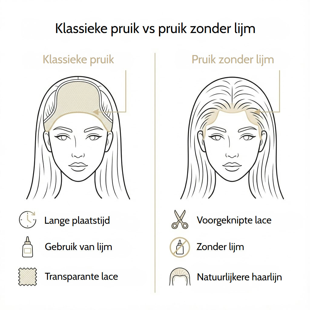 Gegolfde pruik zonder lijm van chocoladebruin haar met transparant kant