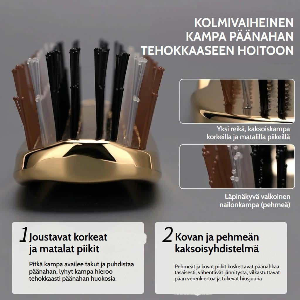 Vaaleanpunainen päänahan hierontaharja antistaattisilla nailonpiikeillä