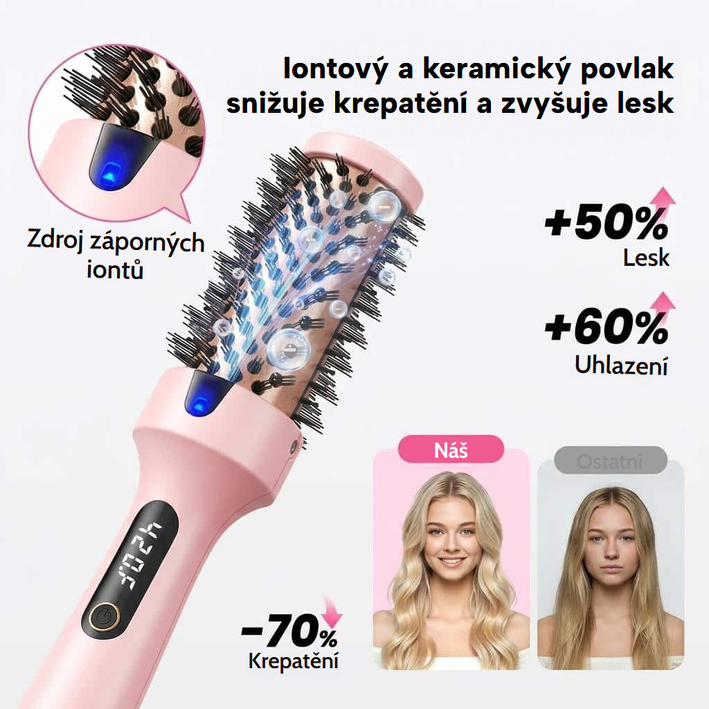 Uhlazující termokartáč s LED displejem pro vytváření kudrn a objemu