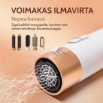 Kuumailmaharja ja hiustenkuivaaja useilla lisäosilla ja voimakkaalla ilmavirralla kaikkien hiustyyppien nopeaan kuivaukseen