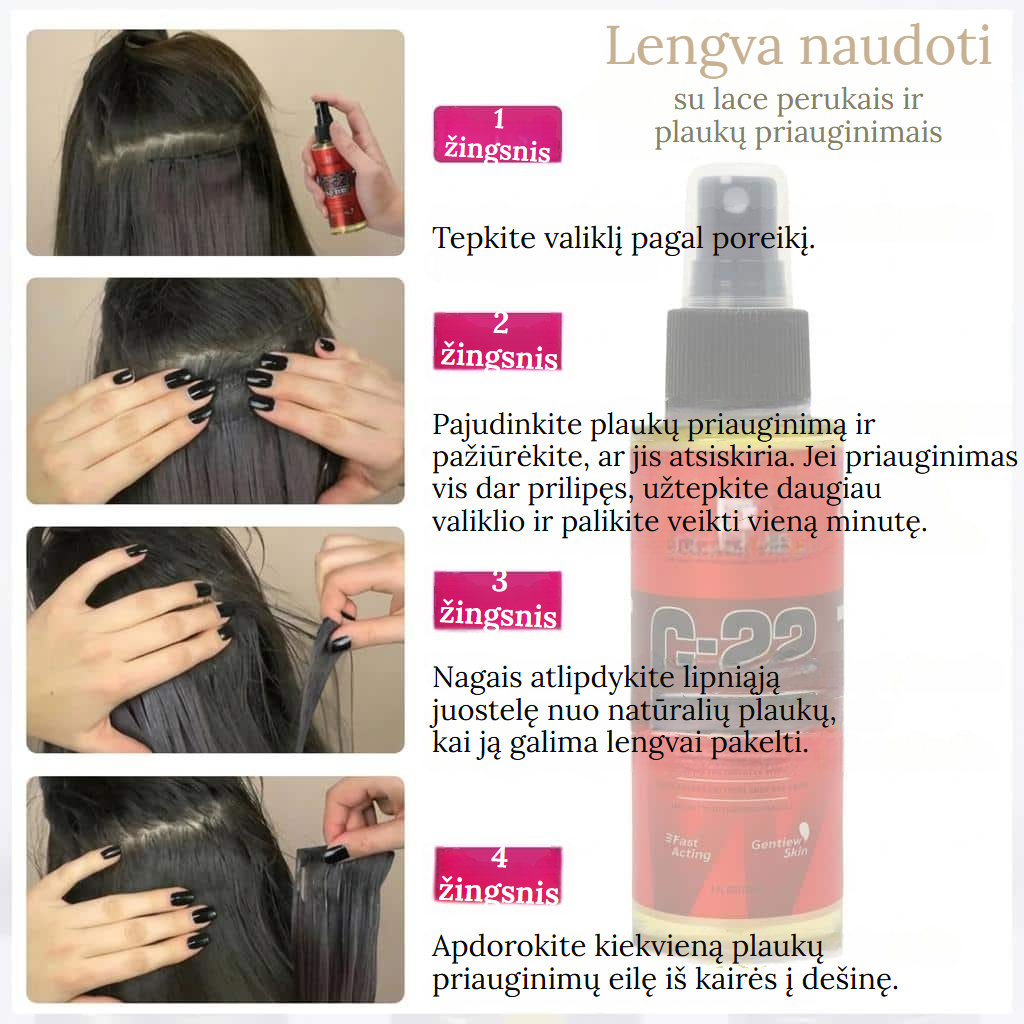 Perukų ir plaukų ekstensijų klijų tirpiklis purškalas