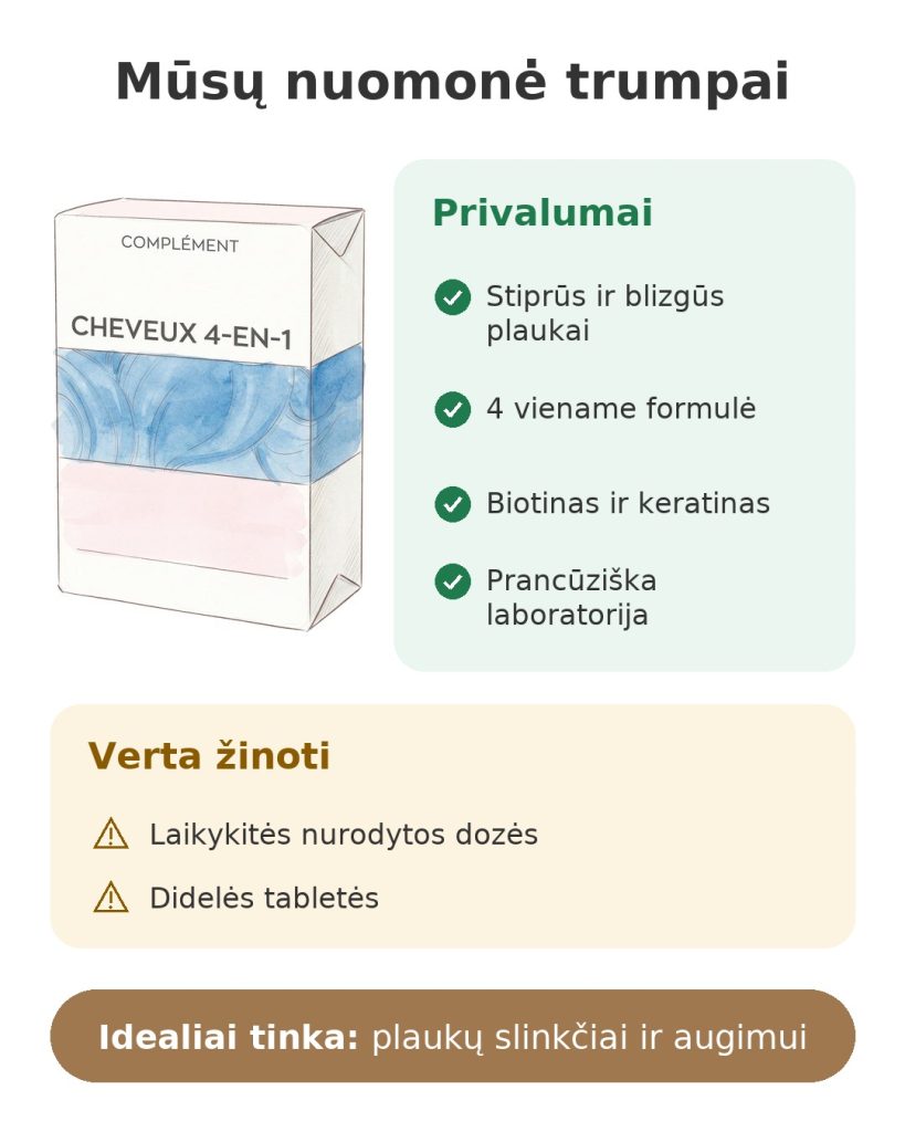 Mūsų nuomonė trumpai apie maisto papildą Granions Pro Keracys 4 viename plaukams