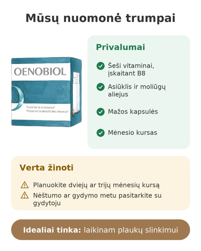 Maisto papildas Oenobiol Hair Expert Mūsų nuomonė trumpai apie maisto papildo Oenobiol Hair Expert