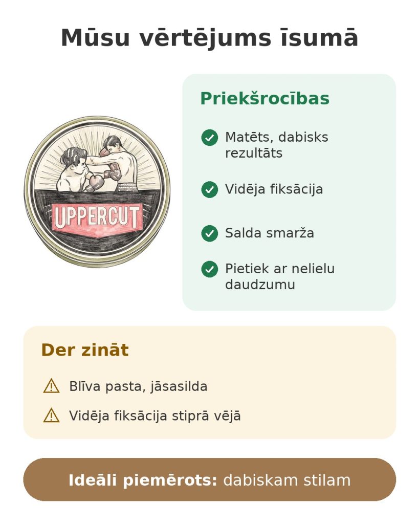 Uppercut Deluxe matētā pomāde 100 g Mūsu vērtējums īsumā par matētu pomādi Uppercut Deluxe: stiprās puses, zināmais un ideāls lietojums