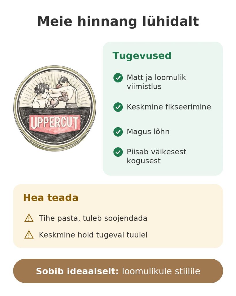 Meie hinnang lühidalt: matt pomaad Uppercut Deluxe: tugevused, tähelepanekud ja ideaalne kasutus