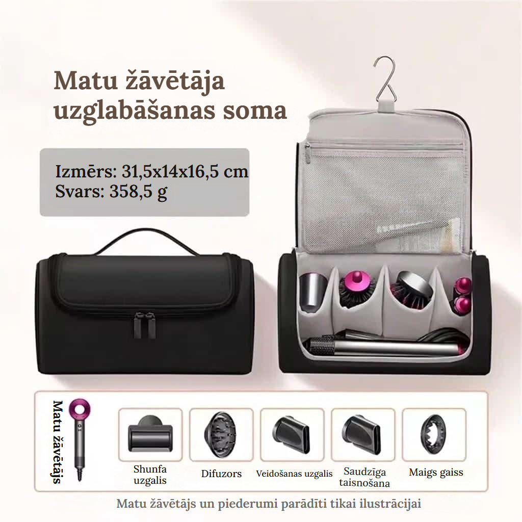 Uzglabāšanas soma matu žāvētājam un frizēšanas rīkiem - Melna