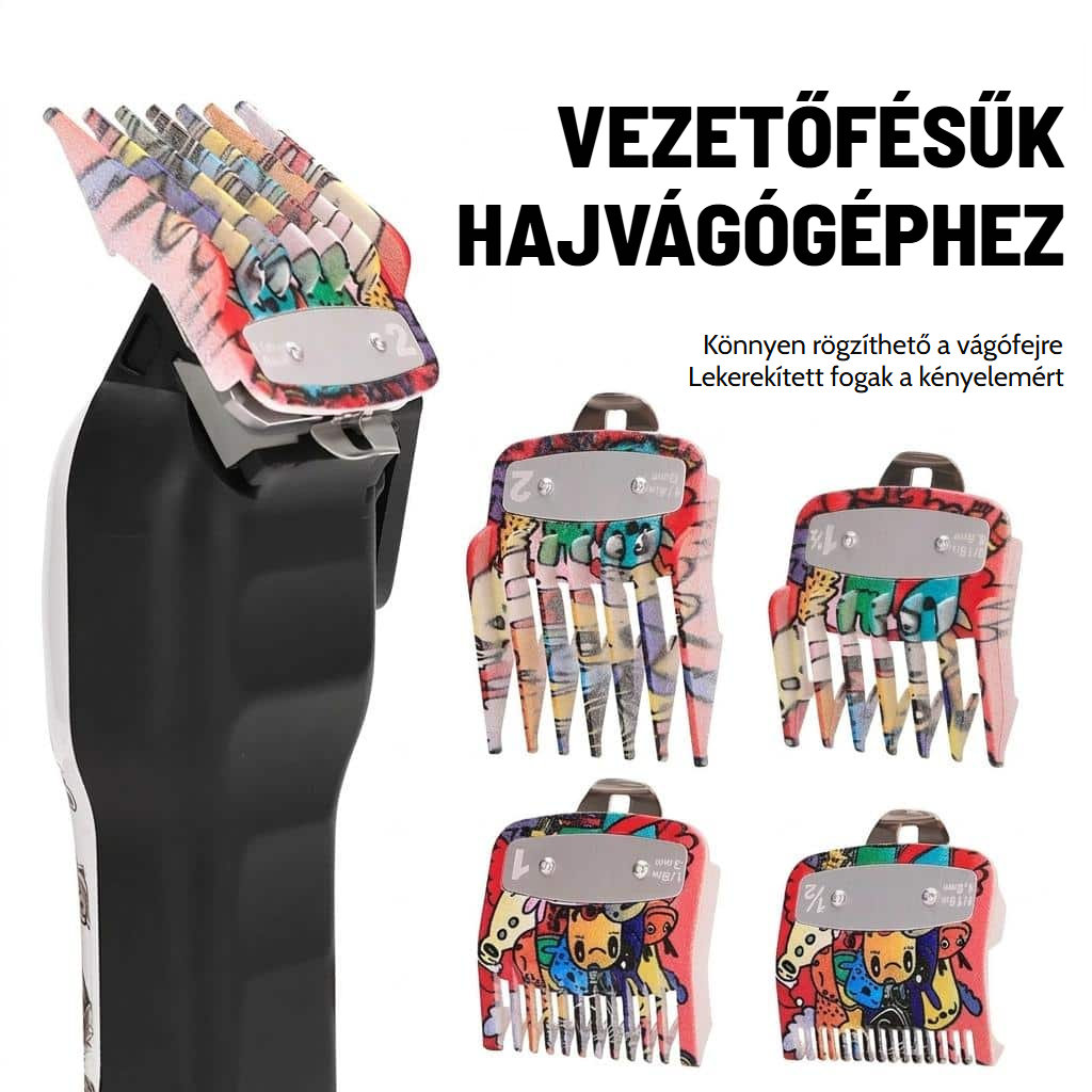 Többszínű mintás hajvágógép toldalékfésű készlet