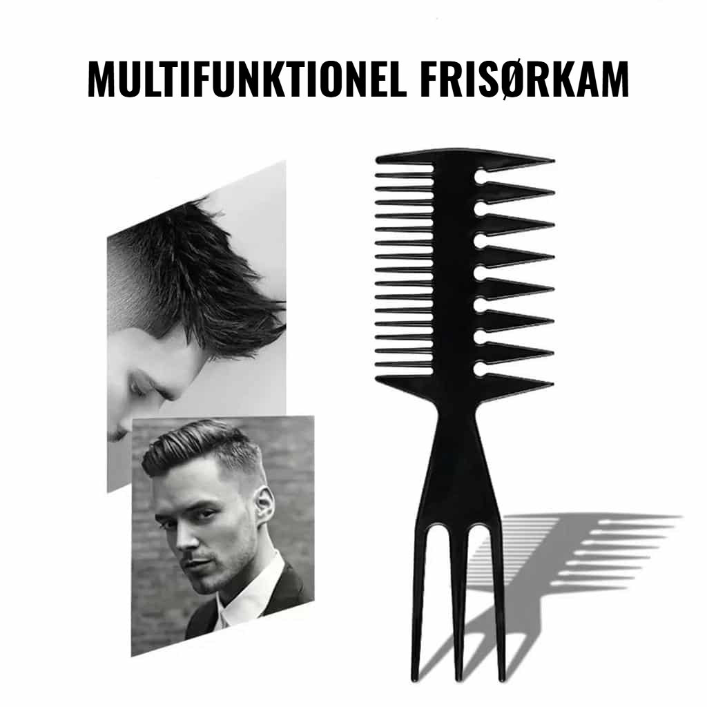 Multifunktionel stylingkam med dobbeltside og fine og brede tænder til udredning og styling