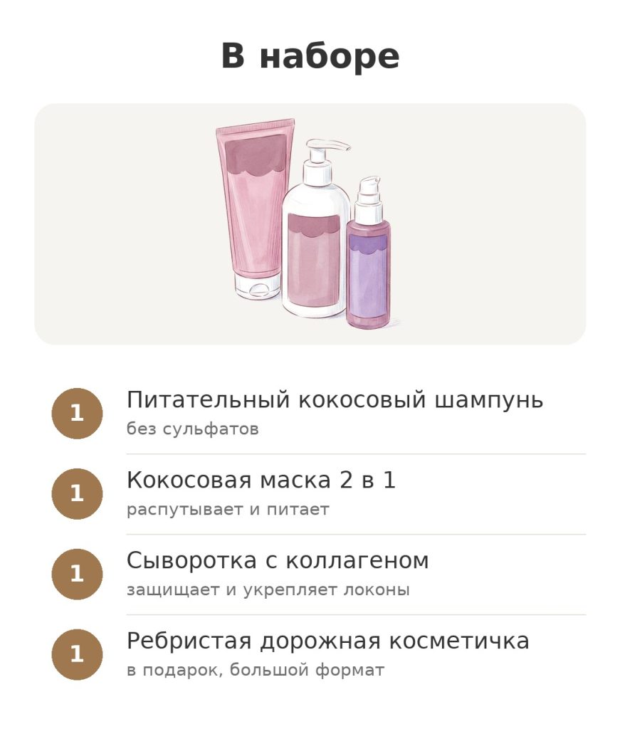 набор Coco Curl для кудрей с шампунем, маской и сывороткой – состав набора