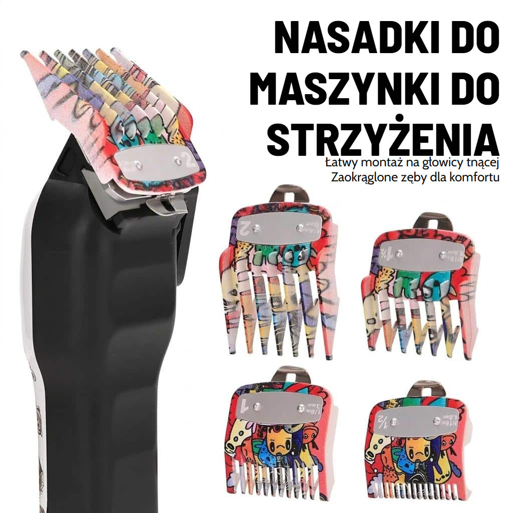 Zestaw nasadek do maszynki z wielokolorowymi wzorami