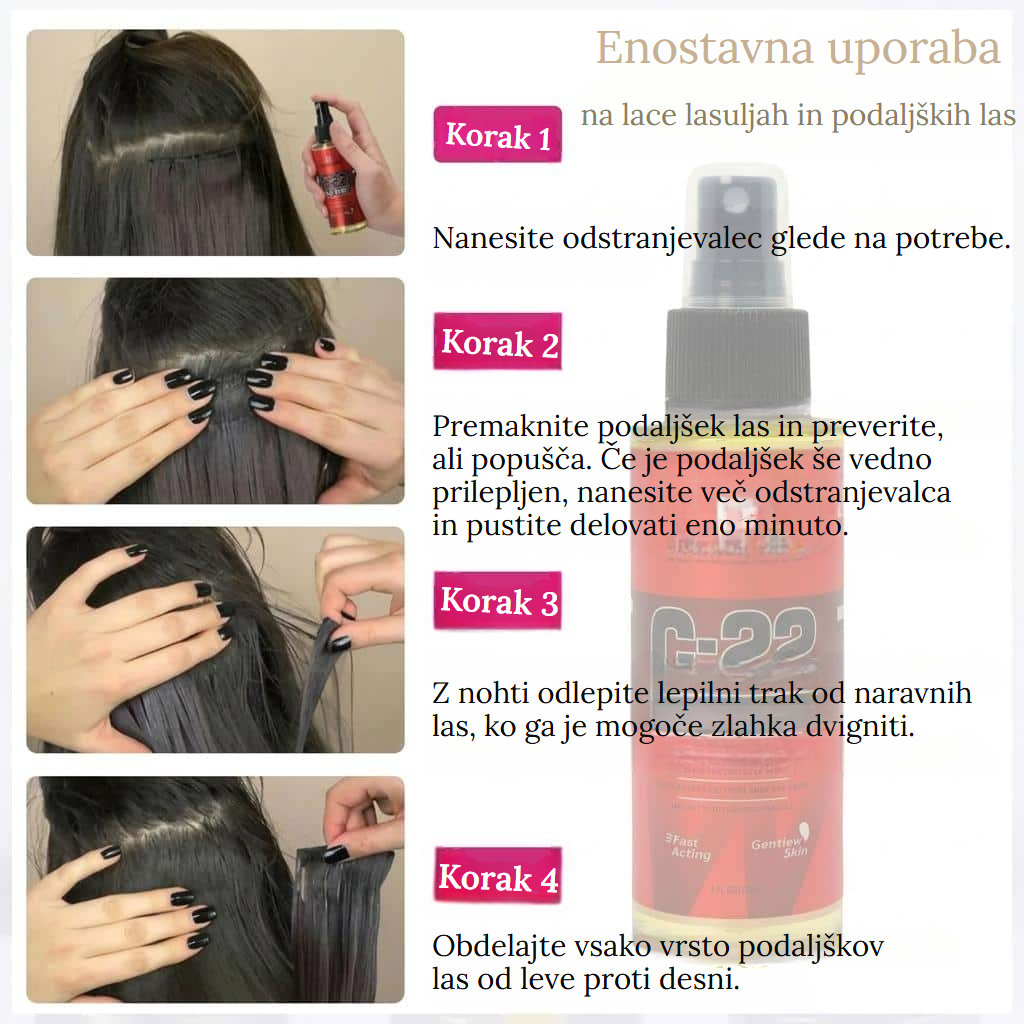 Pršilo za raztapljanje lepila za lasulje in lasne podaljške