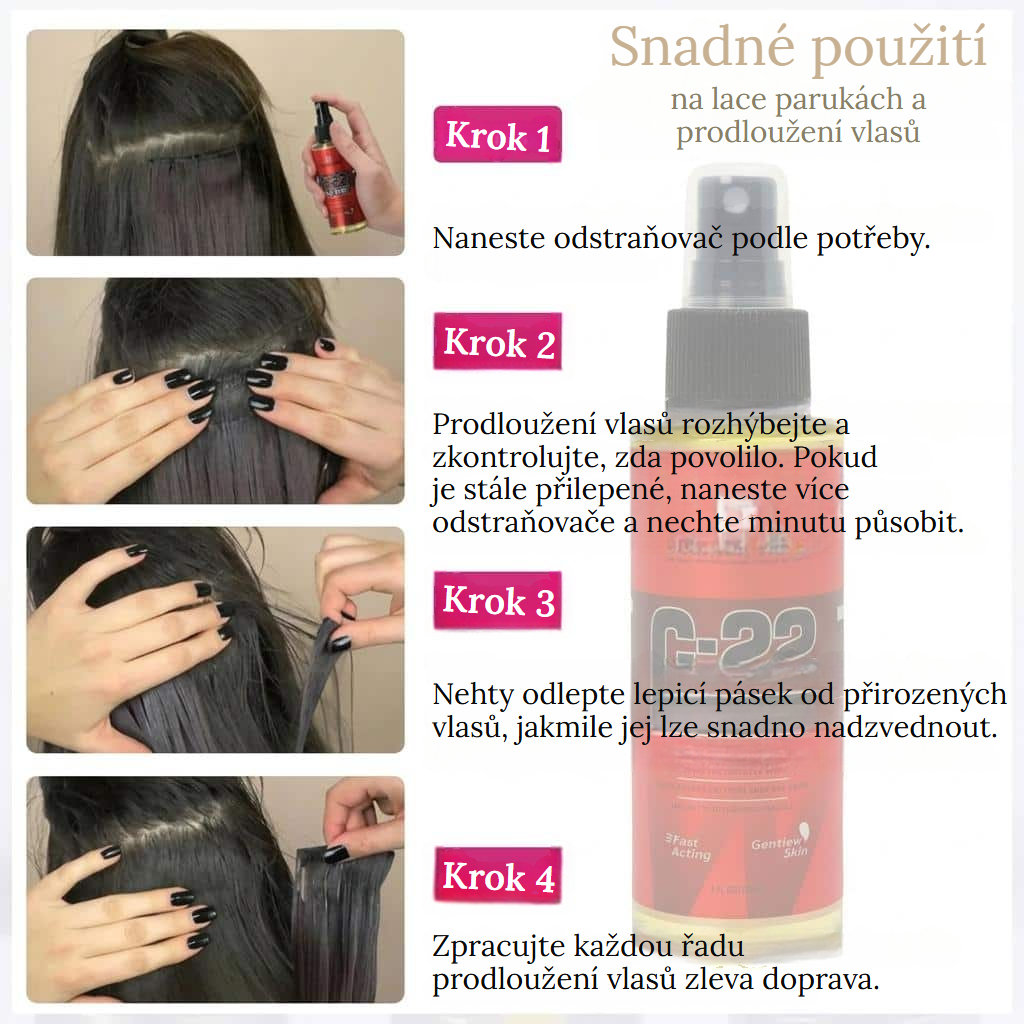 Rozpouštěcí sprej na paruky a prodloužení vlasů