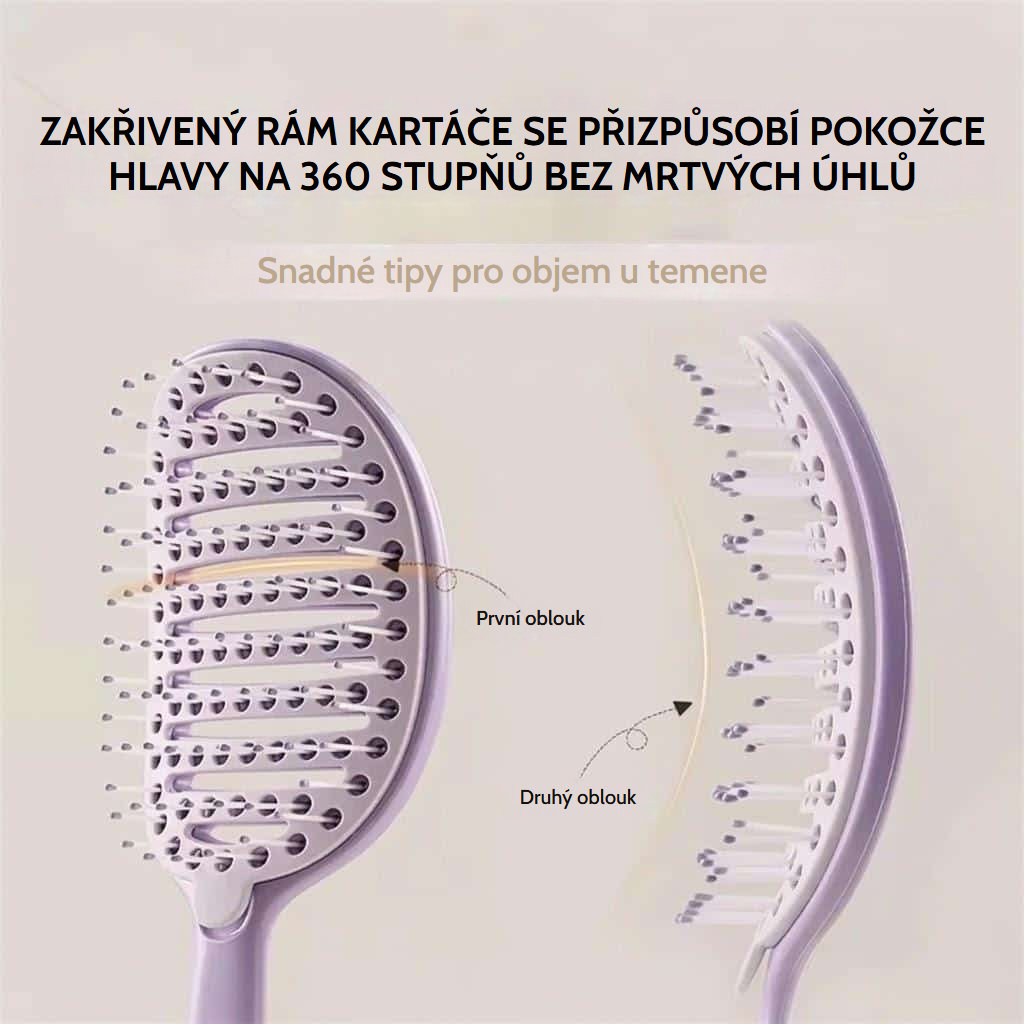 Samočisticí rozčesávací kartáč se zesílenými zuby na kudrnaté vlasy