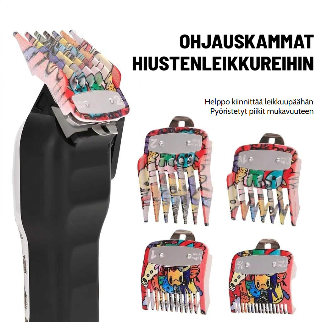 Trimmerin kiinnityskampasarja monivärikuvioilla