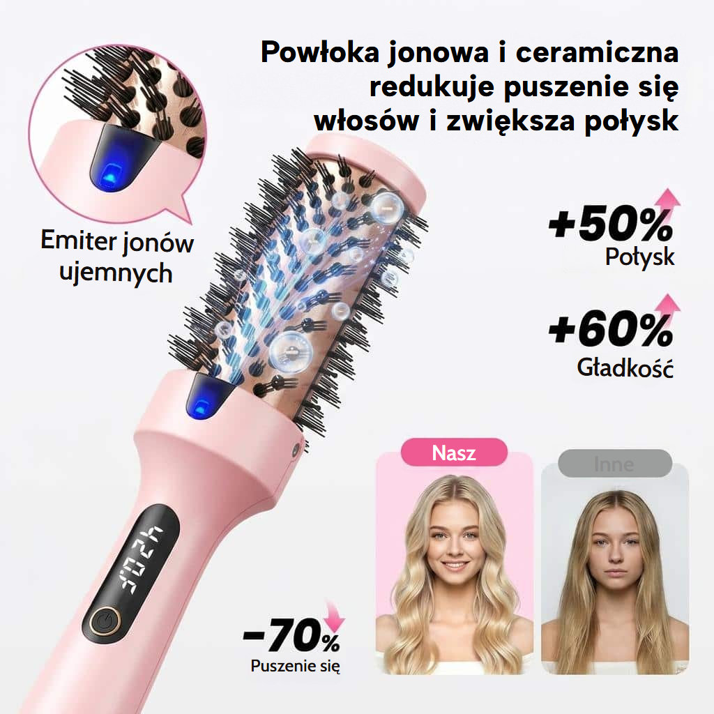 Szczotka termiczna prostująca, lokująca i dodająca objętości z wyświetlaczem LED