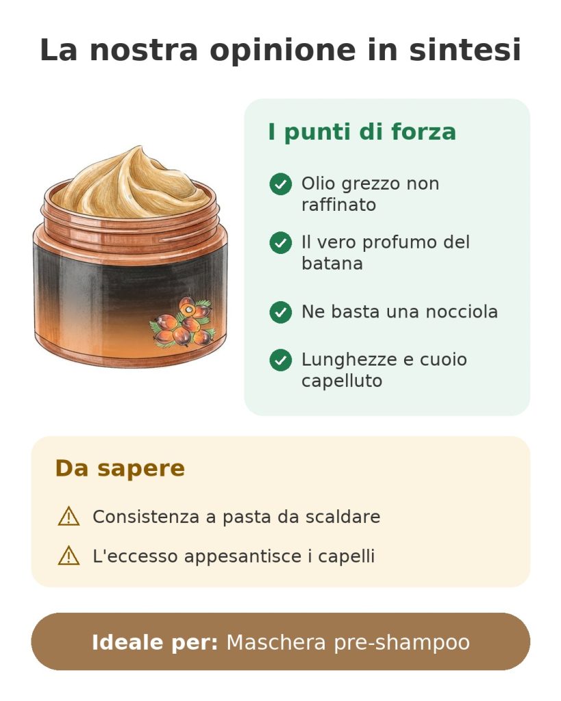 La nostra opinione in sintesi sull'olio di batana grezzo non raffinato