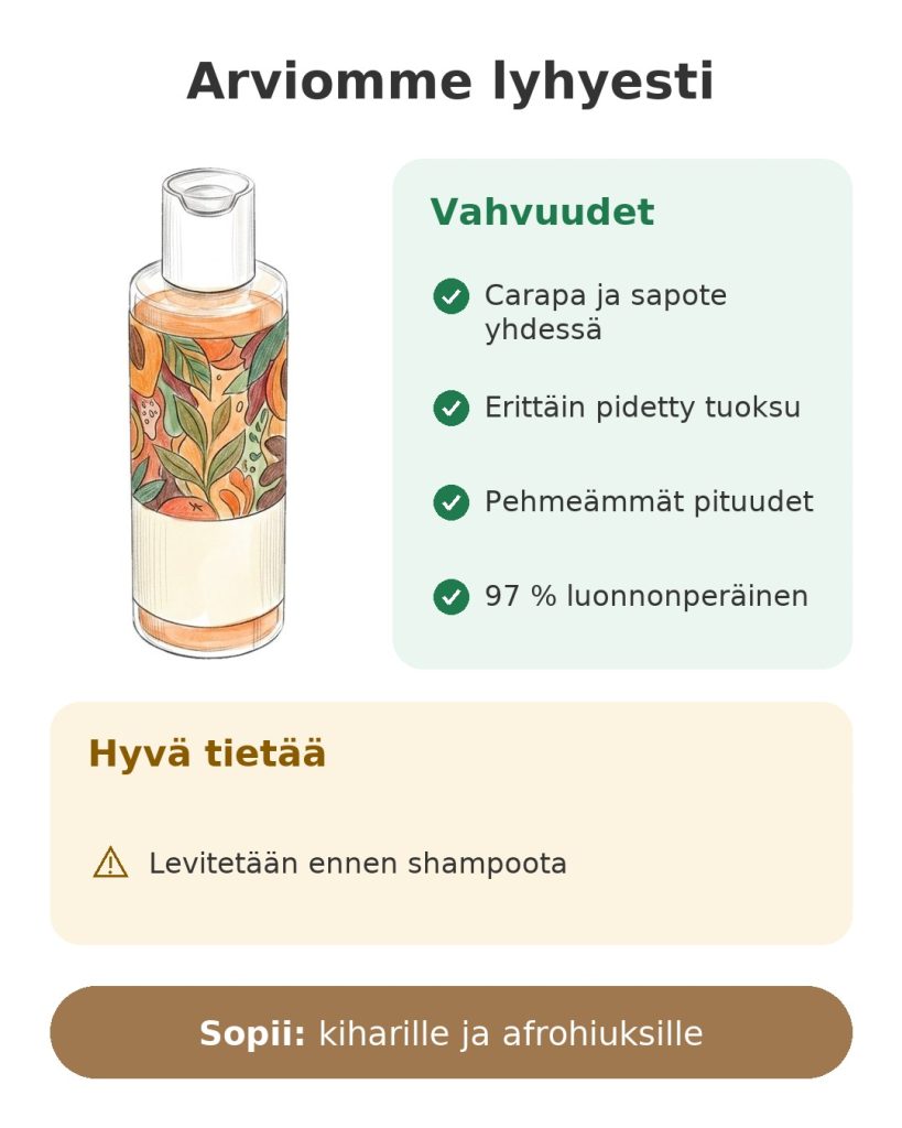 Arviomme lyhyesti: öljykylpy carapalla ja sapotella kiharille hiuksille