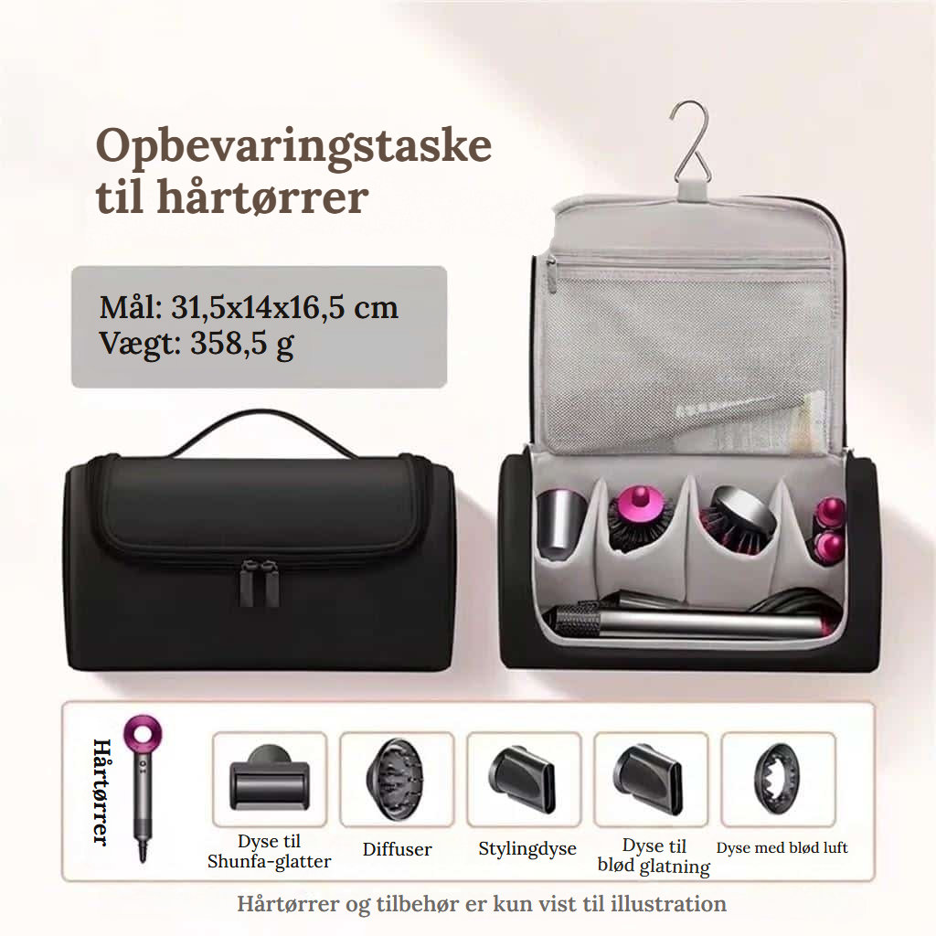Opbevaringstaske til hårtørrer og stylingværktøj - Sort
