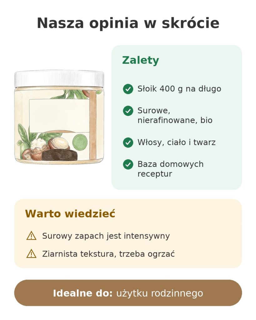 Nasza opinia w skrócie o surowym maśle shea 400 g do włosów, ciała i twarzy
